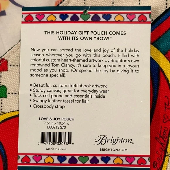 Brighton Holiday Love & Joy Pouch Canvas Hearts Bow Rainbow Colorful Purse NWT - Picture 7 of 10